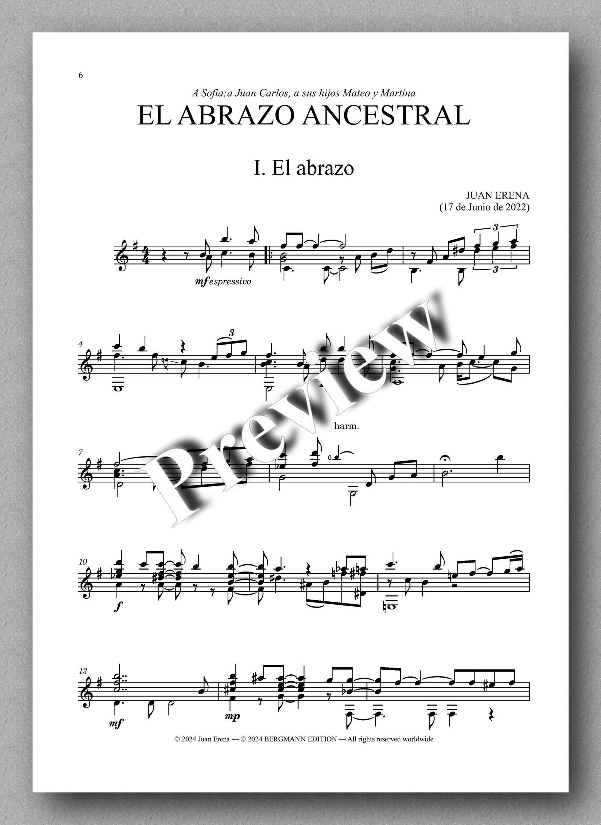 Juan Erena, EL ABRAZO ANCESTRAL - preview of the music score 1