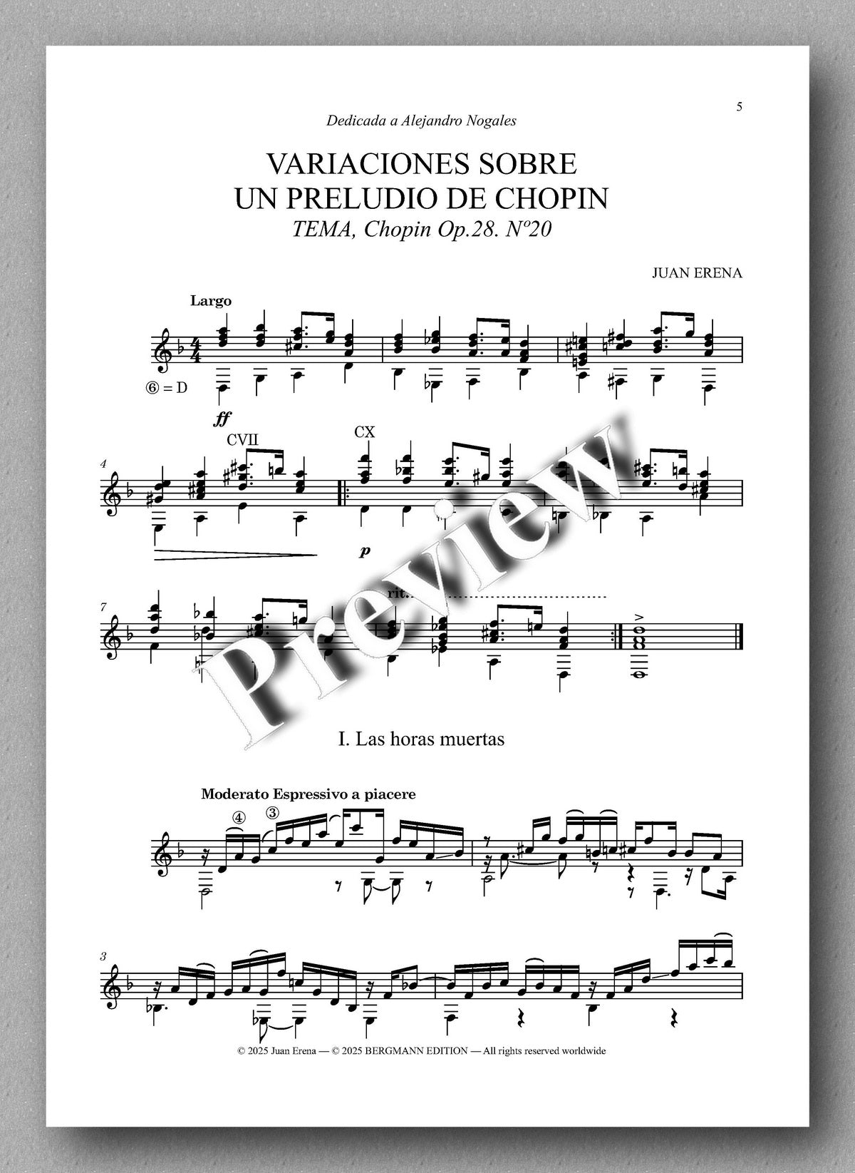 Juan Erena, VARIACIONES SOBRE UN PRELUDIO DE CHOPIN  - preview of the Music score 1