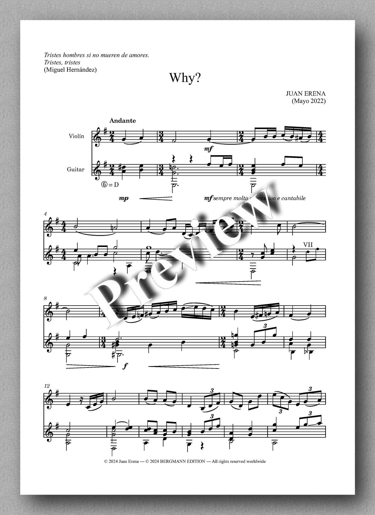 Juan Erena, Why? - preview of the music score 1