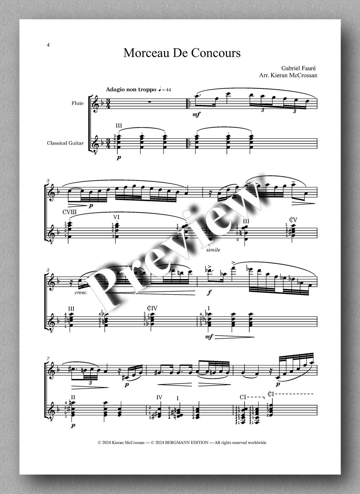Gabriel Fauré, Morceau De Concours - preview of the music score