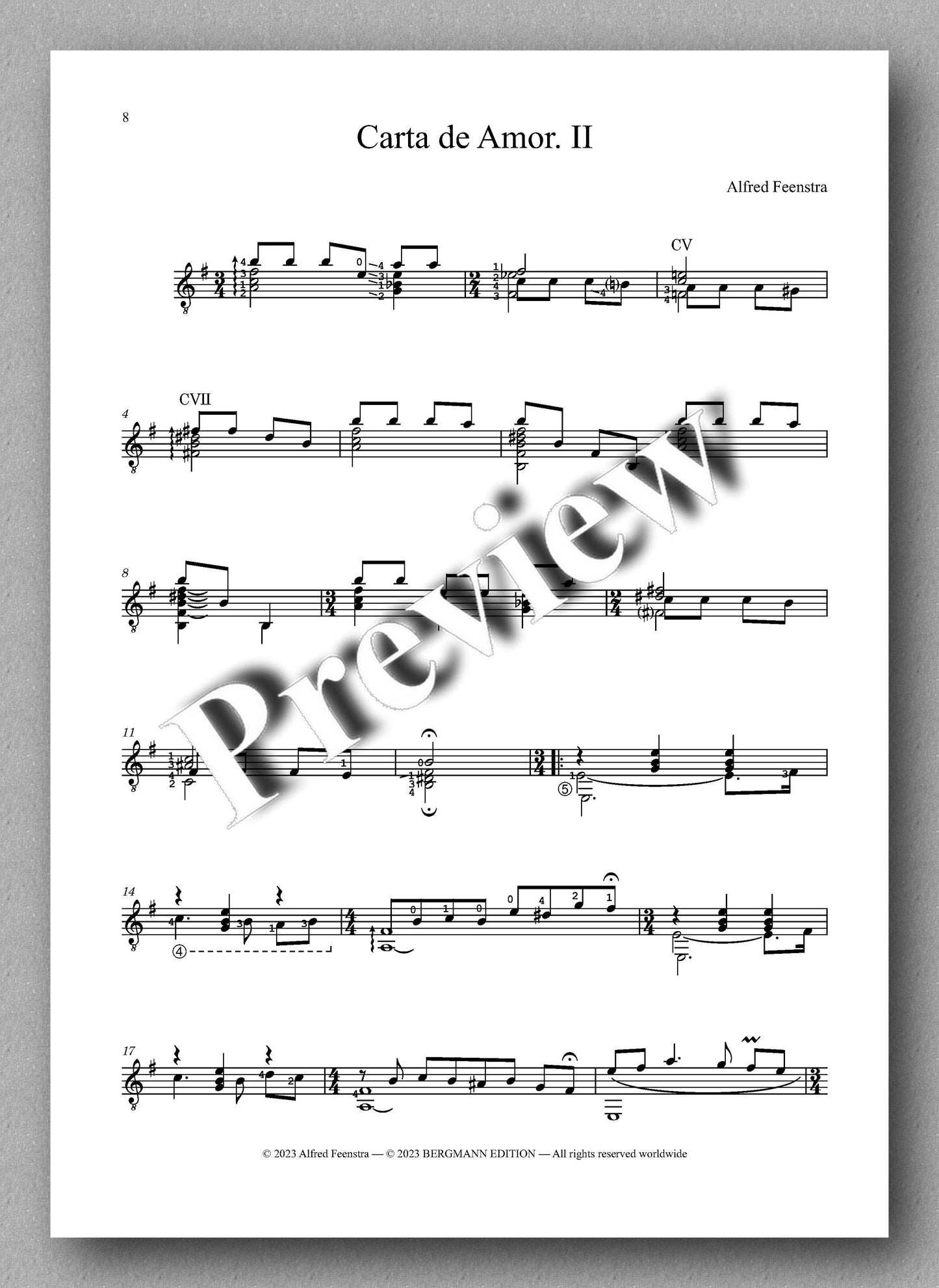 Alfred Feenstra, Cartas de Amor - preview of the music score 2
