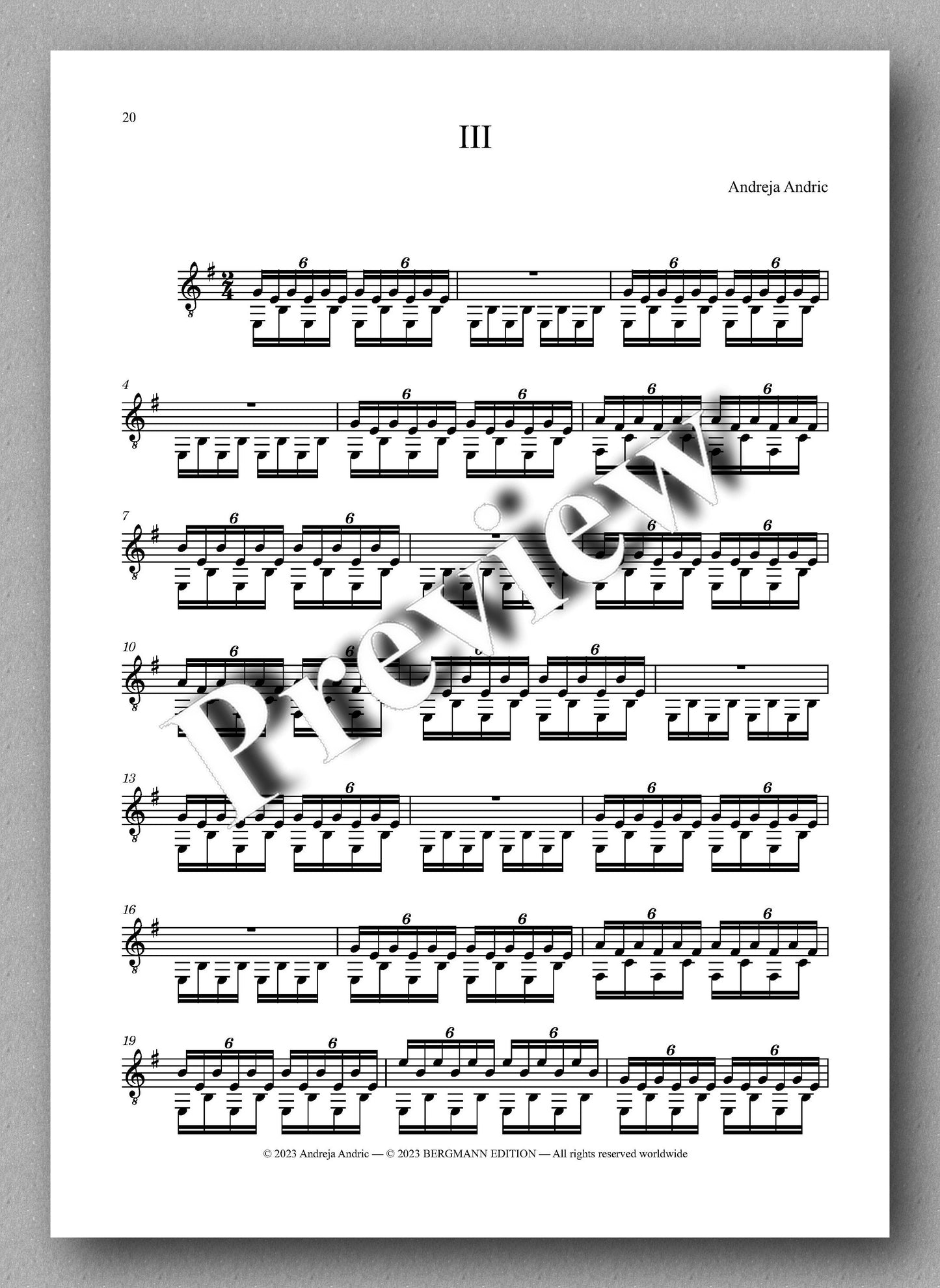 Four Quiet Studies, by Andreja Andric - preview of the music score 3