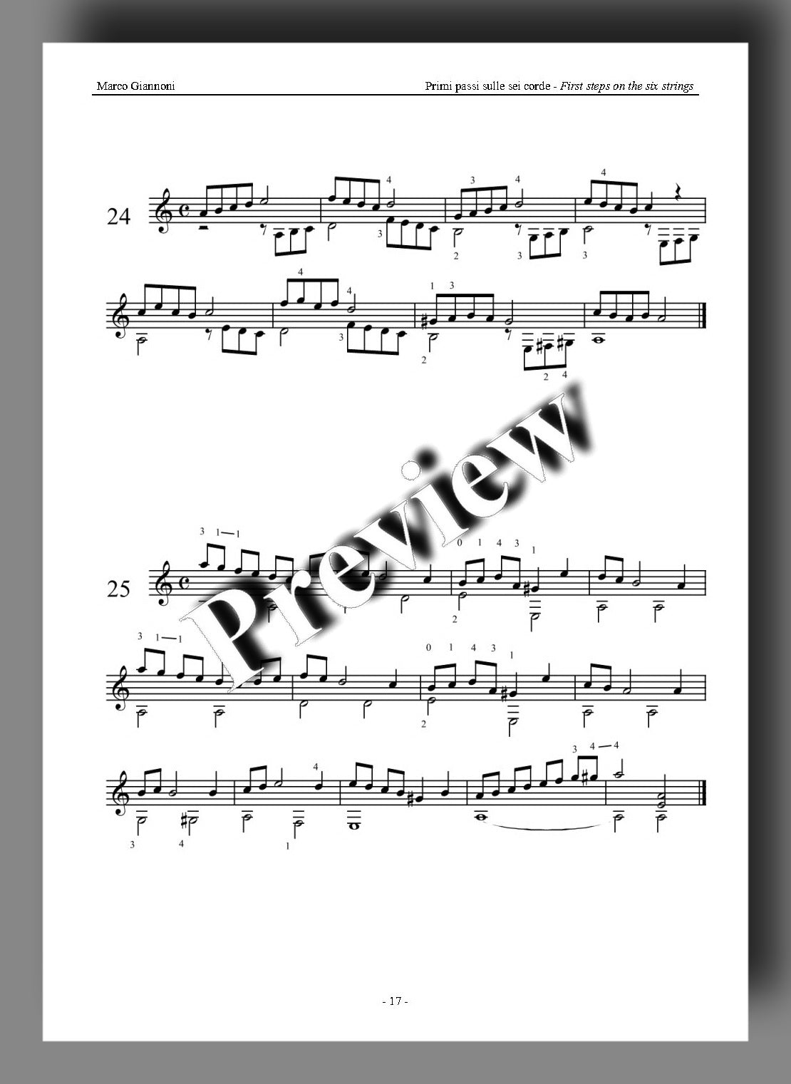 A page of sheet music with musical notation, overlaid with a large diagonal 'Preview' watermark. The page is centered on a dark gray background.