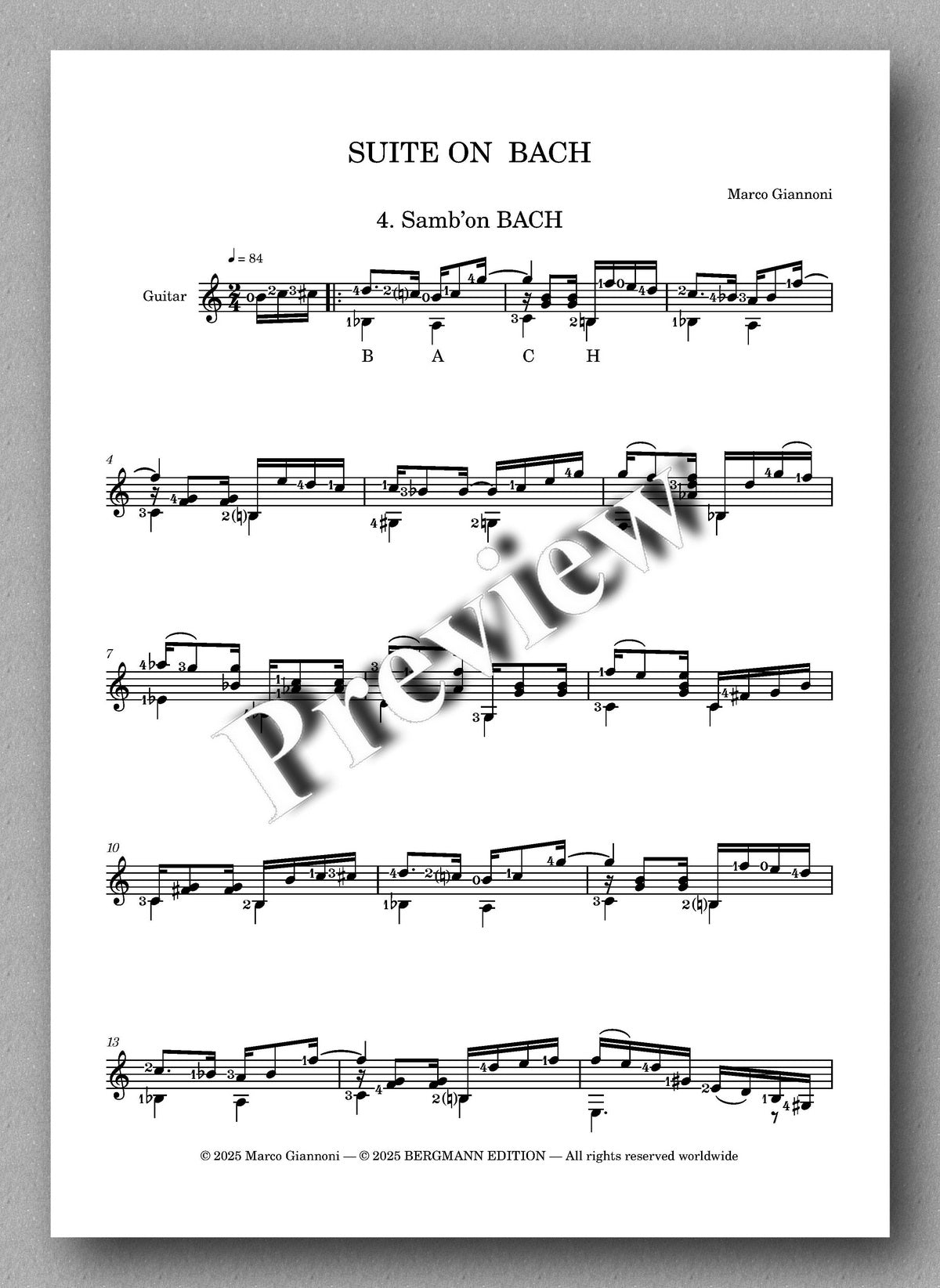 Marco Giannoni, Suite on Bach. Preview of the music score 4