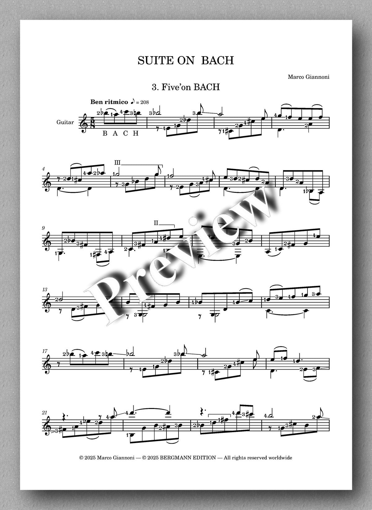 Marco Giannoni, Suite on Bach. Preview of the music score 3