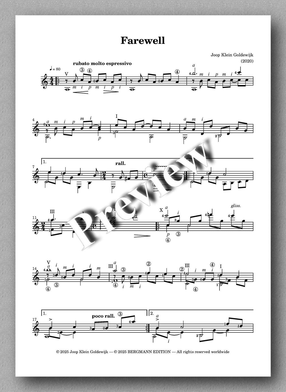 Joop Klein Goldewijk, A day without playing s a day without living - preview of the music score 1