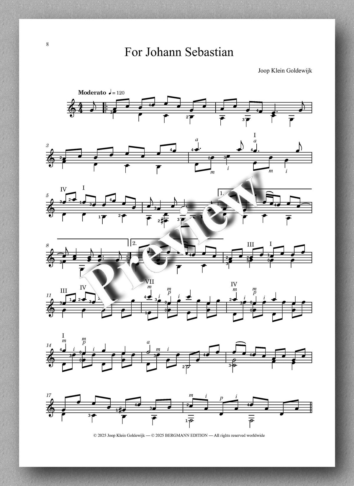 Joop Klein Goldewijk, Three Pieces for Guitar - Preview of the music score2