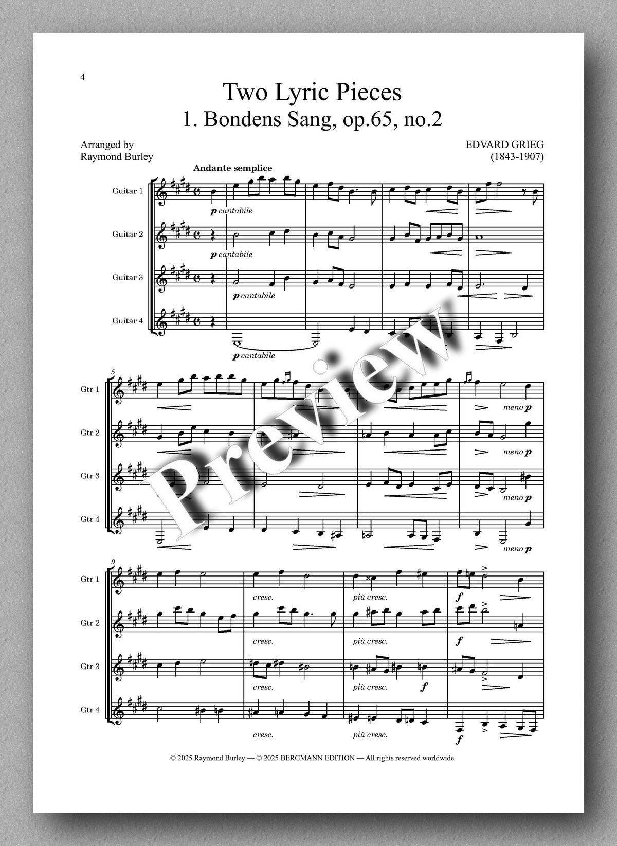 Edward Grieg, Two Lyric Pieces - preview of the music score 1