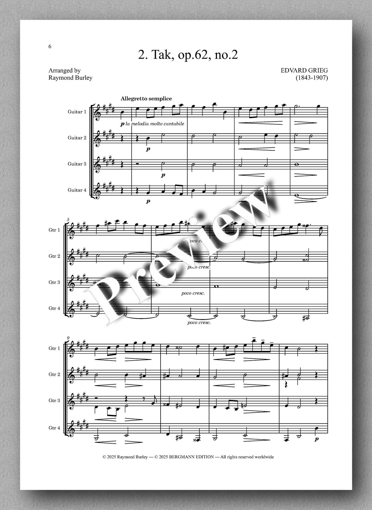 Edward Grieg, Two Lyric Pieces - preview of the music score 2