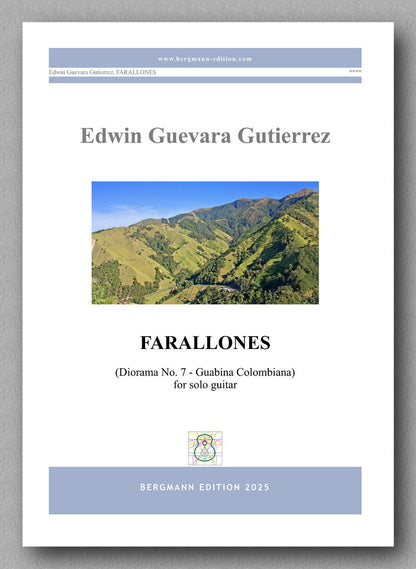 Music sheet cover for 'Farallones' by Edwin Guevara Gutierrez with a mountain landscape image.