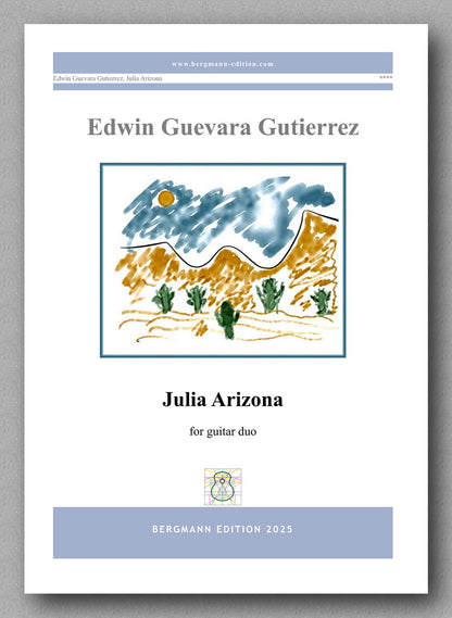 Music sheet cover for 'Julia Arizona' by Edwin Guevara Gutierrez with a landscape illustration on a white background.