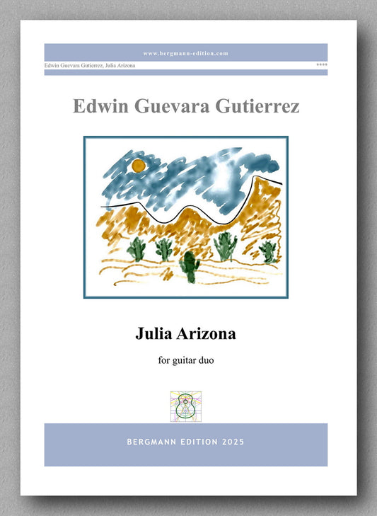 Music sheet cover for 'Julia Arizona' by Edwin Guevara Gutierrez with a landscape illustration on a white background.