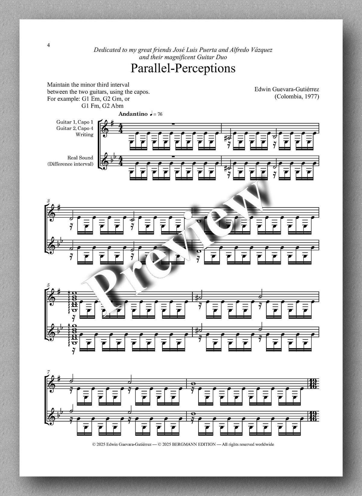 Sheet music for 'Parallel-Perceptions' by Edwin Garavito-Guerrero with a watermark overlay.