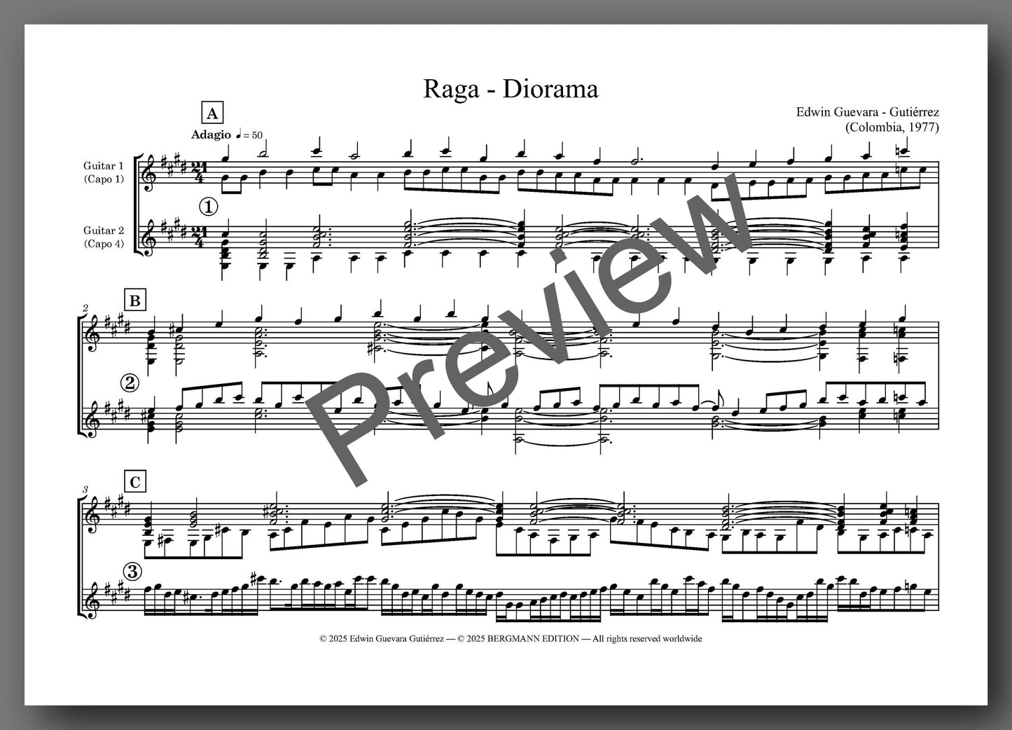 "Raga - Diorama" by Edwin Guevara Gutiérrez, preview of the music score