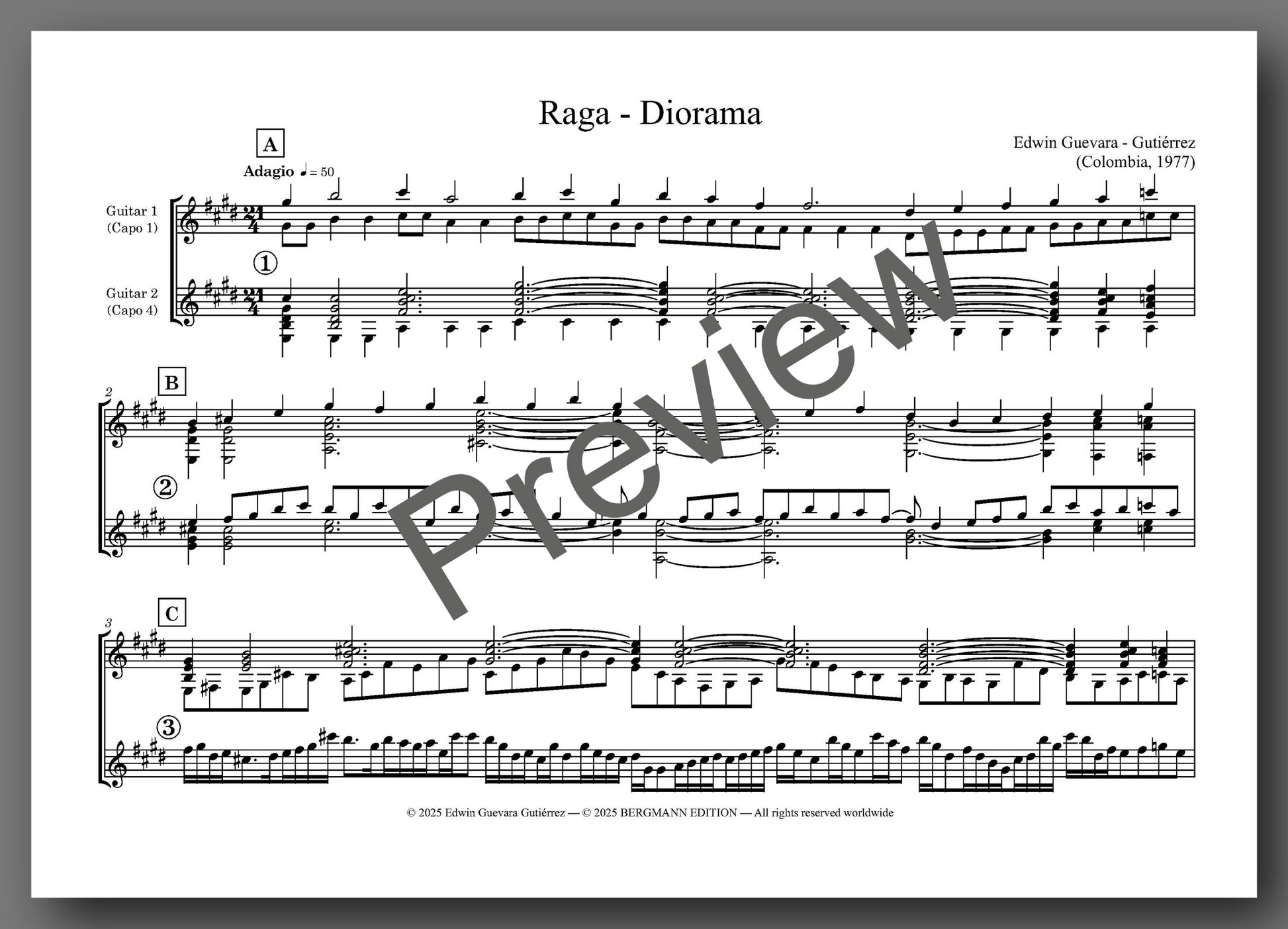 "Raga - Diorama" by Edwin Guevara Gutiérrez, preview of the music score