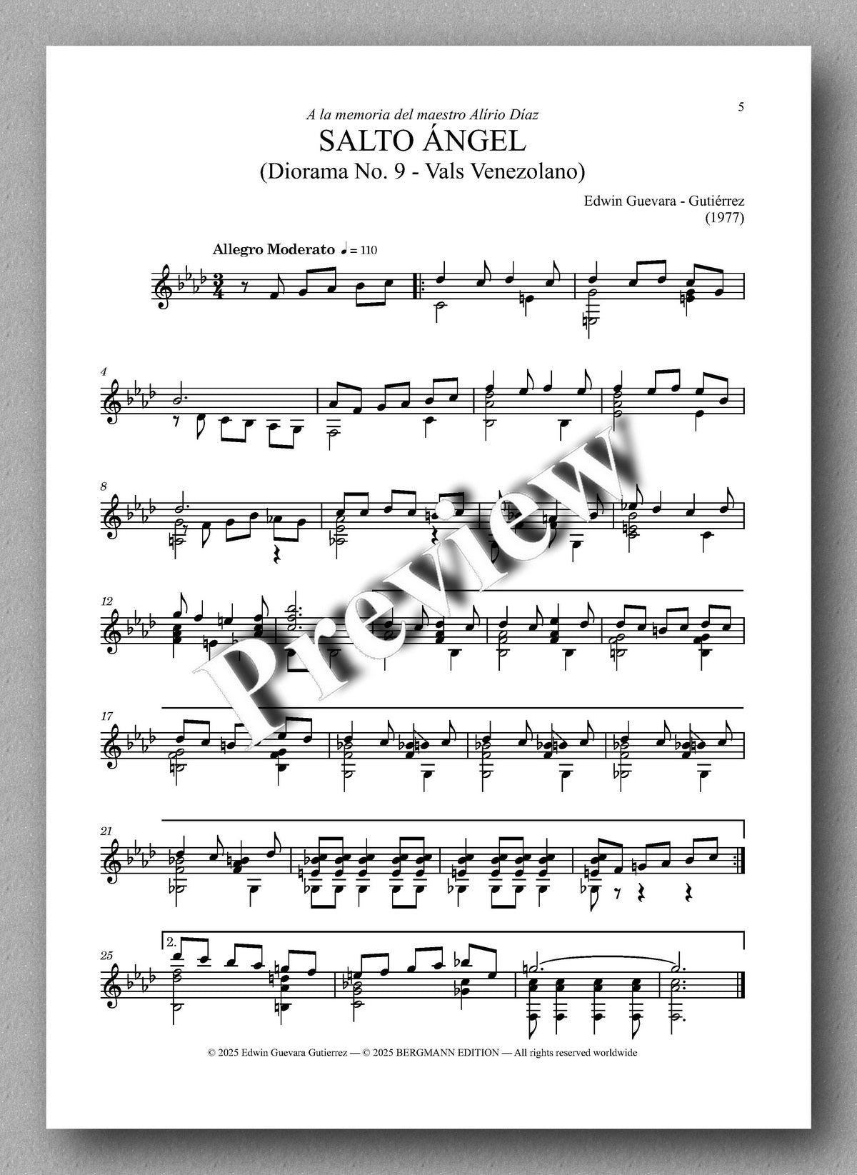 Sheet music for 'Salto Angel' with a 'Preview' watermark on a gray background