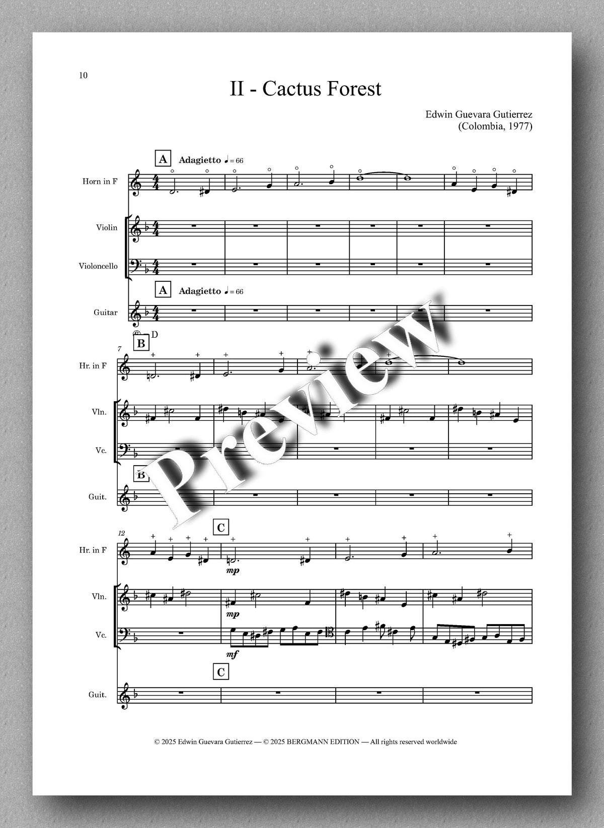 Sheet music for 'Cactus Forest' by Edwin Garzon Gaitan on a white background
