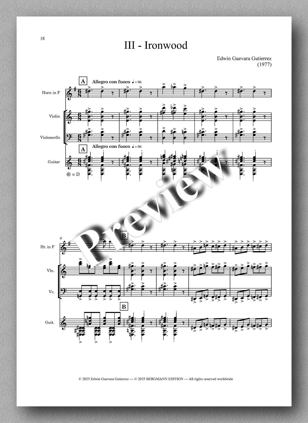 Sheet music for 'Ironwood' by Edvin Guevara Gutierrez on a white background