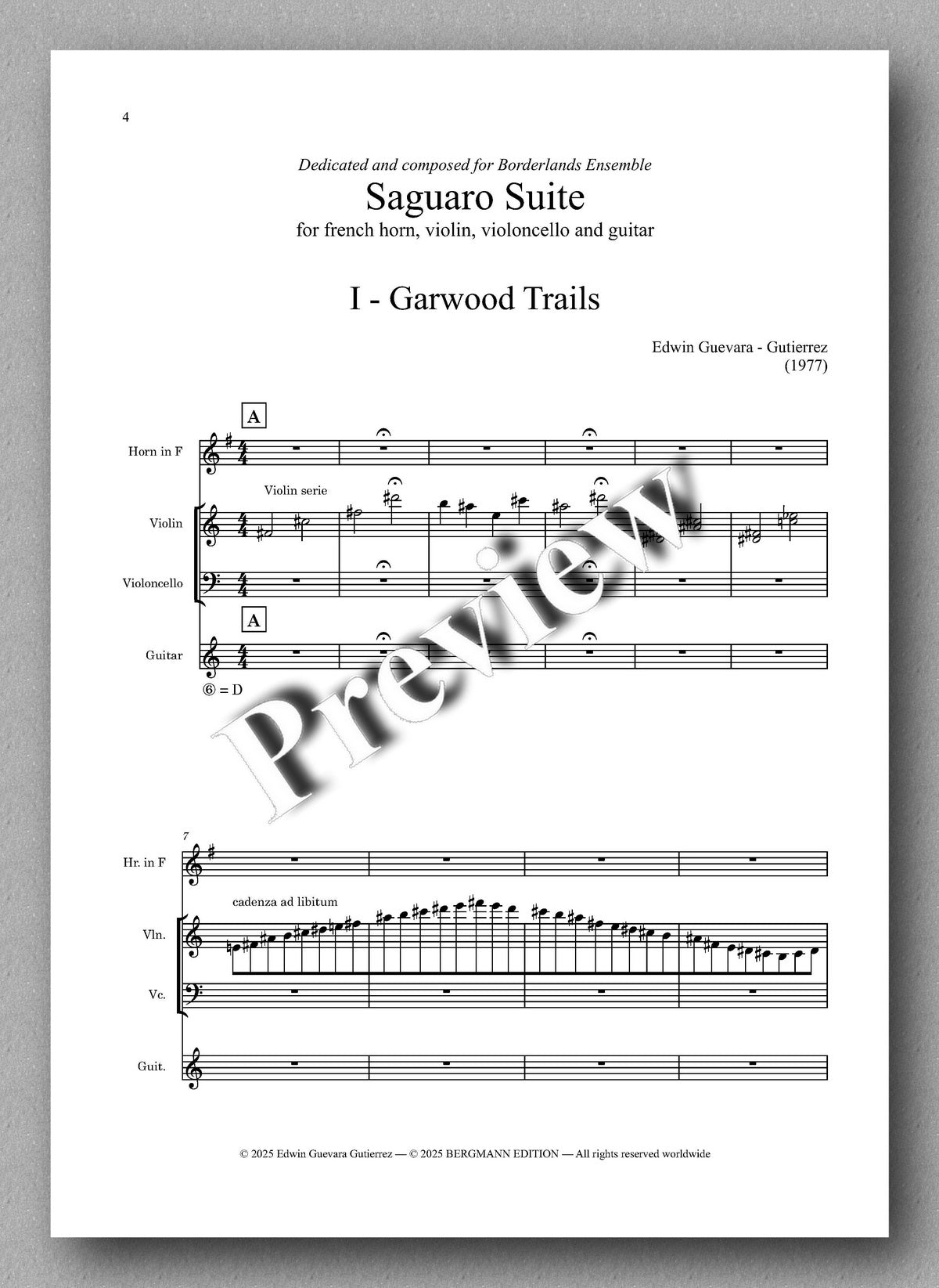 Sheet music for 'Saguaro Suite' by Edward Garwood on a white background