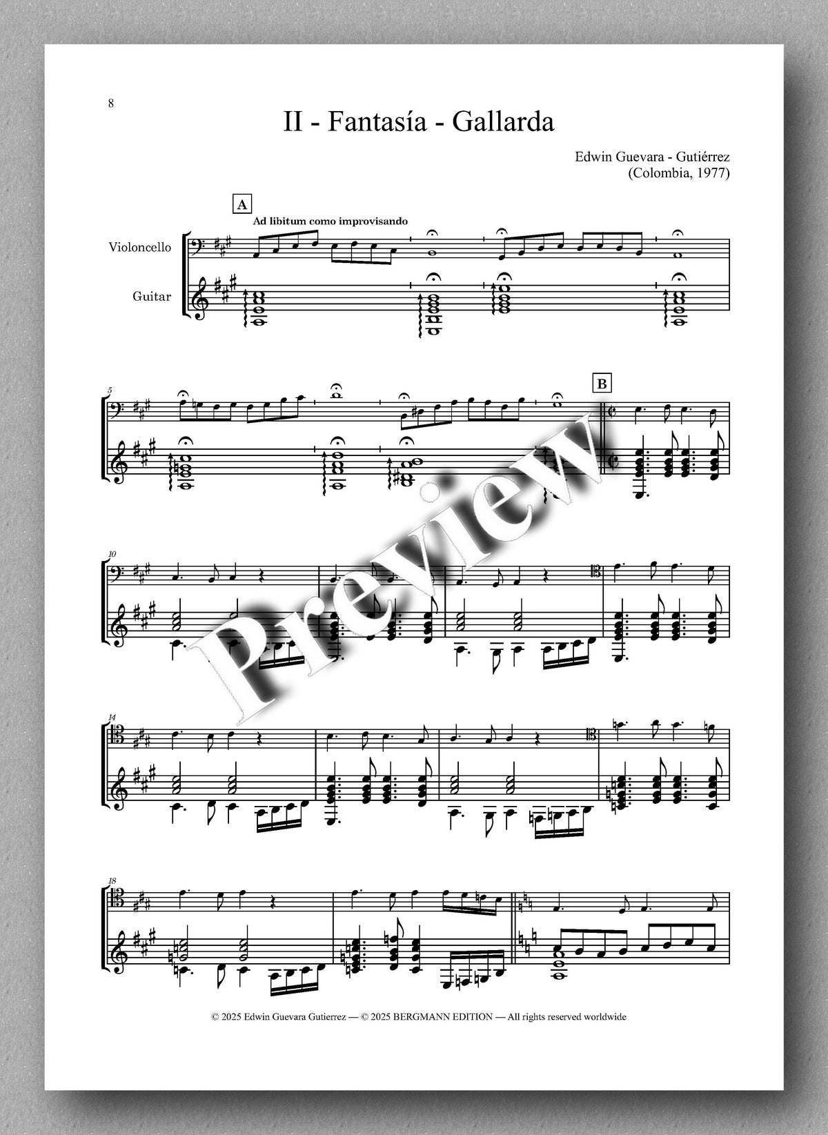 Sheet music for a piece titled 'Fantasia - Gallarda' with musical notation on a white background.