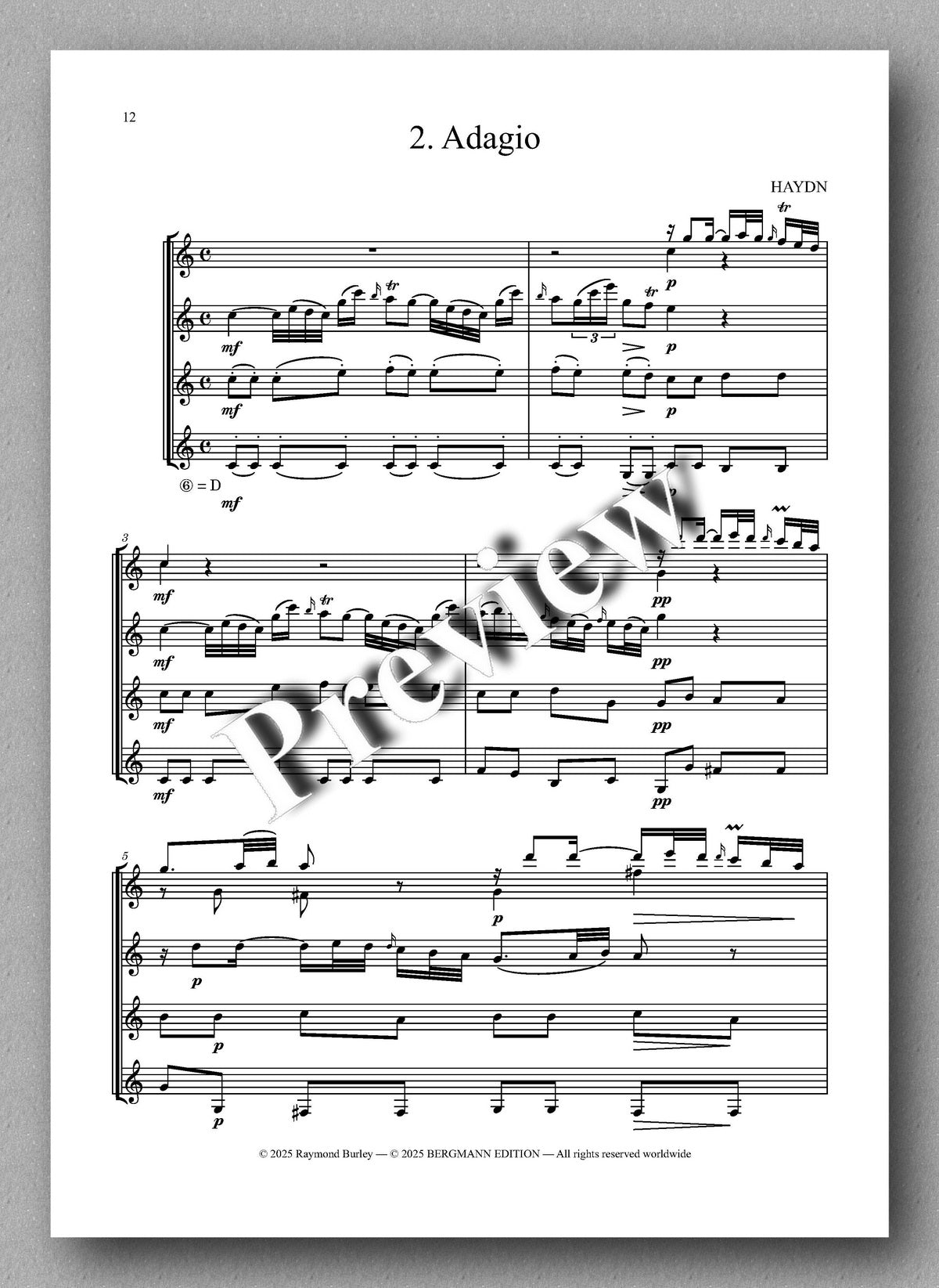 Joseph Haydn, Quartet, Opus 2, no. 2 - preview of the music score 2