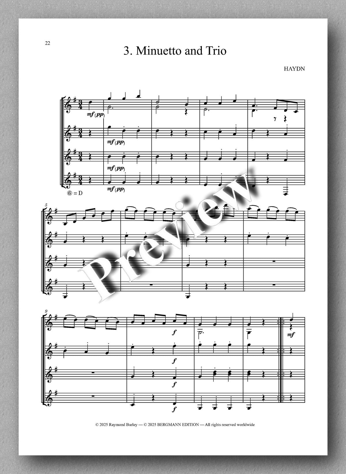 Joseph Haydn, Quartet, Opus 2, no. 2 - preview of the music score 3