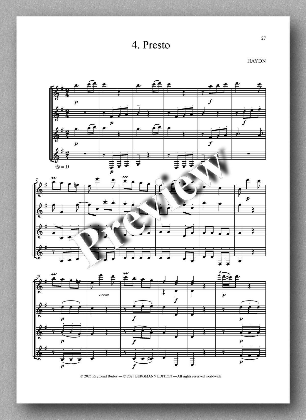 Joseph Haydn, Quartet, Opus 2, no. 2 - preview of the music score 4