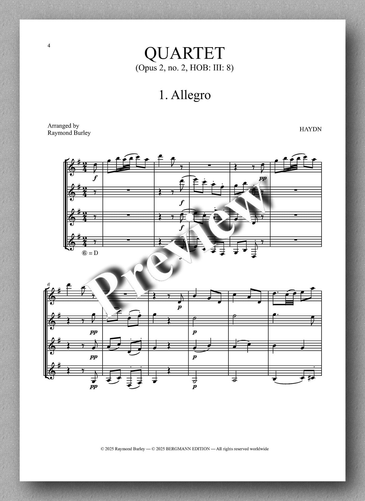 Joseph Haydn, Quartet, Opus 2, no. 2 - preview of the music score 1