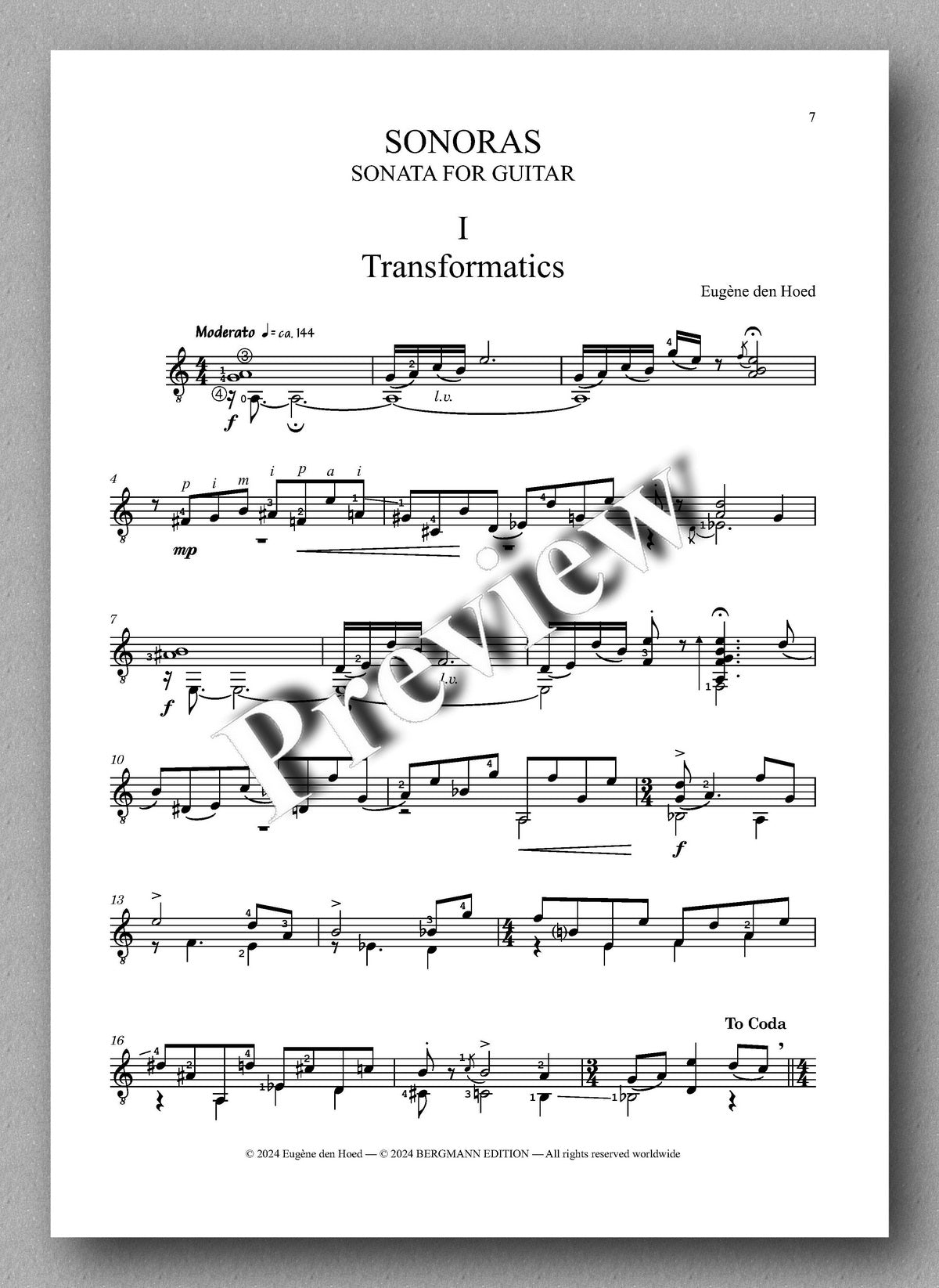Eugène den Hoed, Sonoras - preview of the music score 1