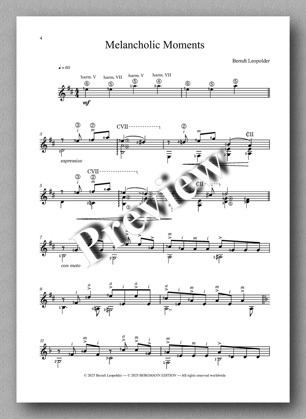 Melancholic Moments by Berndt Leopolder - preview of the music score 1
