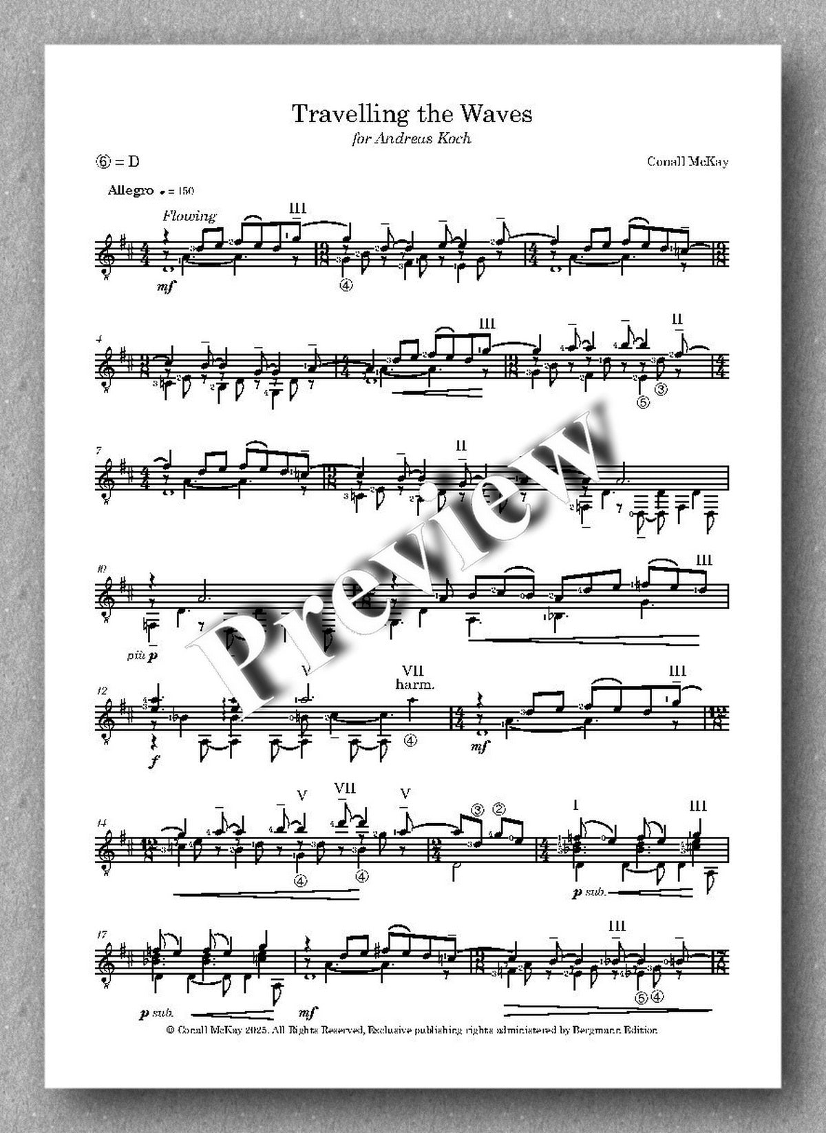 Sheet music for 'Travelling the Waves' by Counsel McKey on a gray background