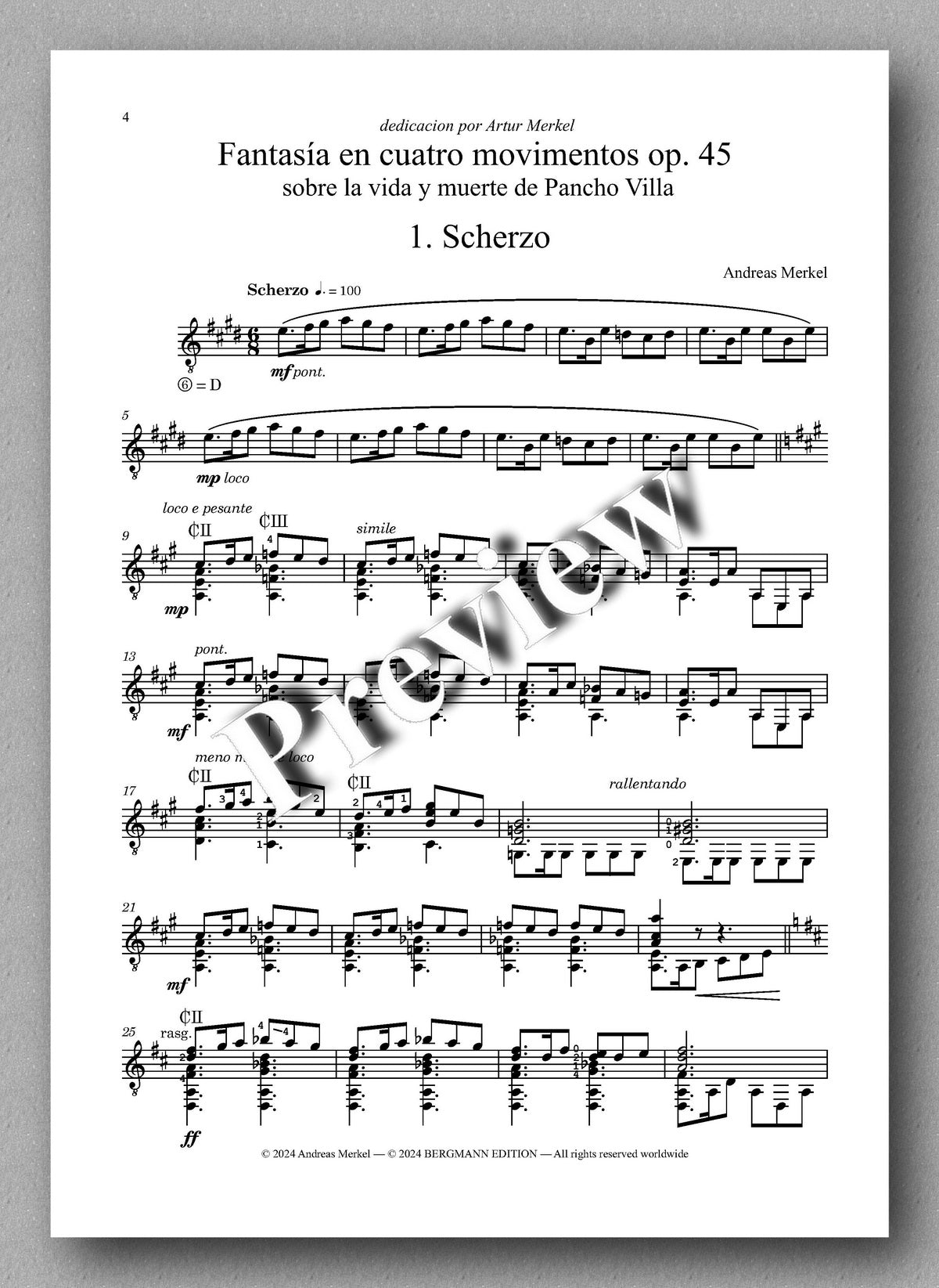 Andreas Merkel, Fantasía en cuatro movimentos, Op. 45 - preview of the music score 