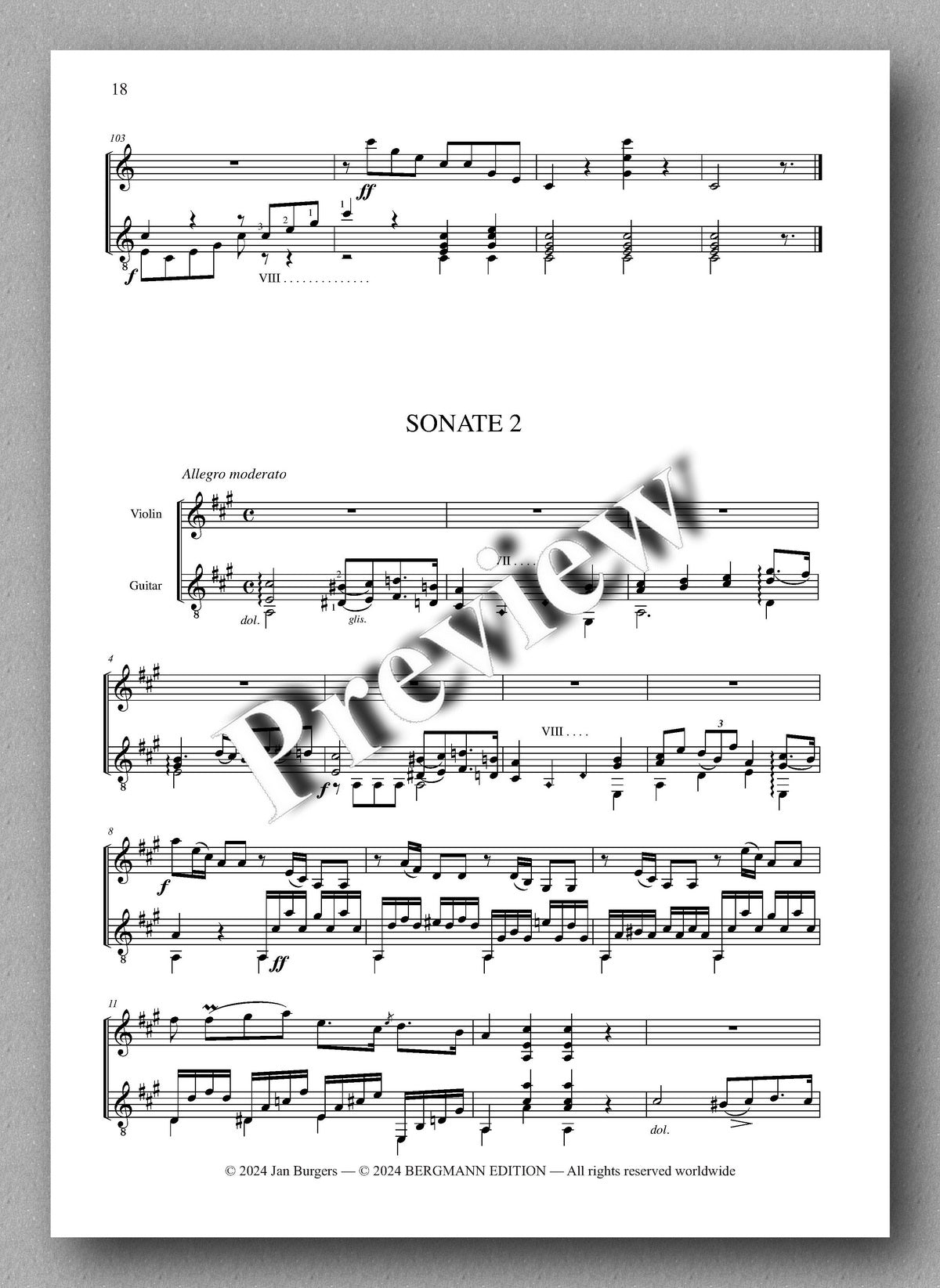 Francesco Molino, Three Sonatas for Violin and Guitar, Opus 29 - preview of the Music score 2