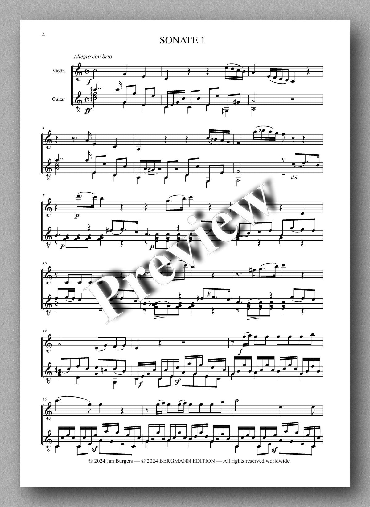 Francesco Molino, Three Sonatas for Violin and Guitar, Opus 29 - preview of the Music score 1