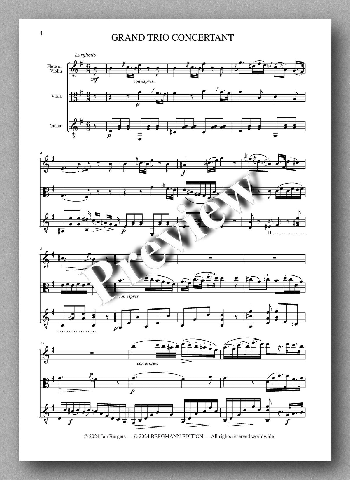 Francesco Molino, Trio Concertante for Flute or Violin, Viola and Guitar (Opus 30) - preview of the music score 1