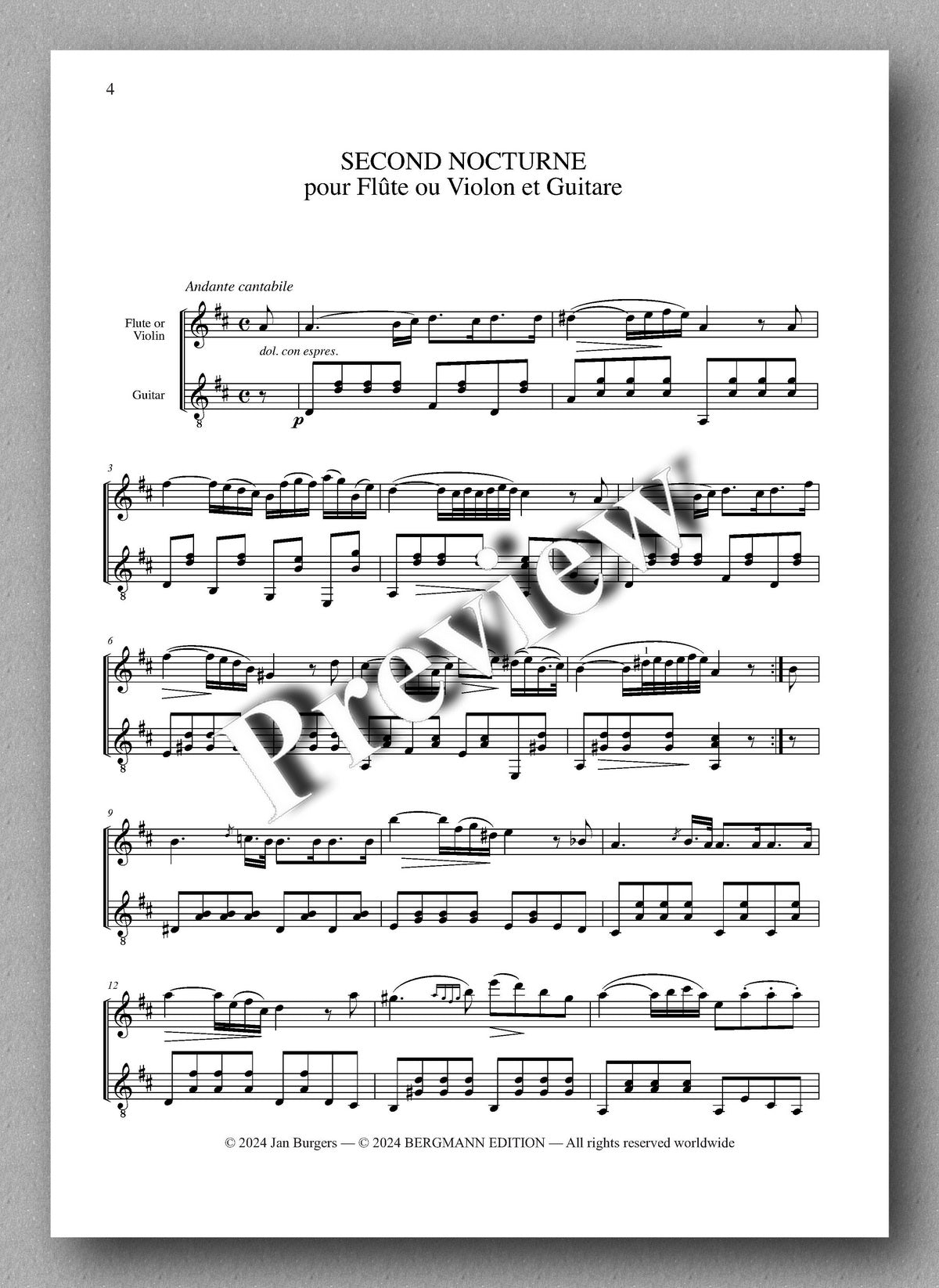 Francesco Molino, Second Nocturne for Flute or Violin and Guitar (Opus 38) - preview of the music score 1