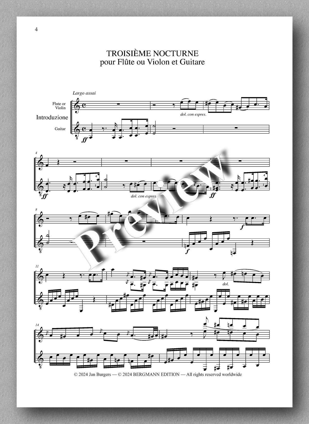 Francesco Molino, Third Nocturnal for Flute or Violon and Guitare (Opus 39) - preview of the music score 1