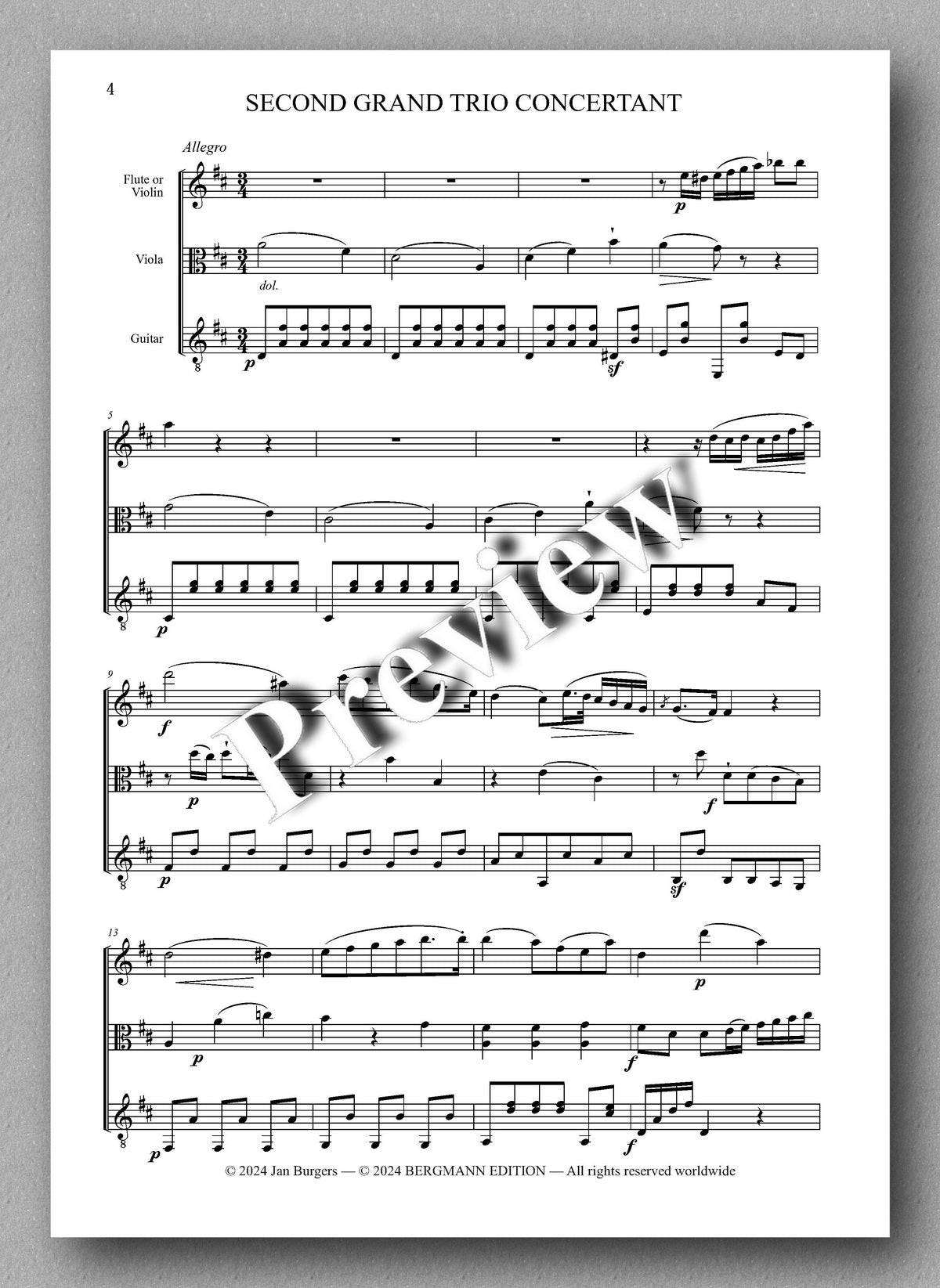 Francesco Molino, Second Grand Trio Concertante for Flute or Violin, Viola and Guitar (Opus 45) - preview of the music score 1