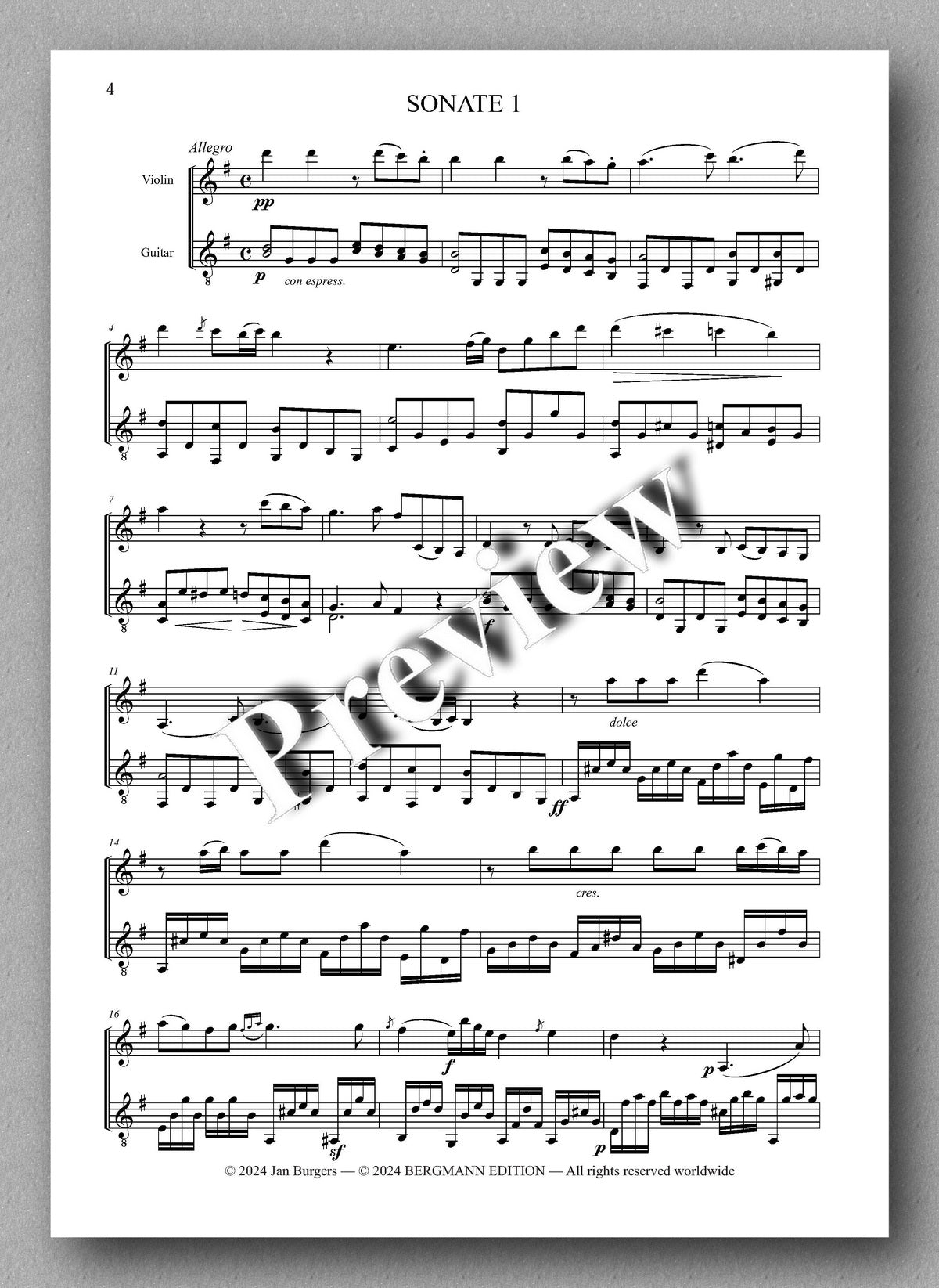 Francesco Molino, Three Sonates for Violin and Guitar (Opus 2L) - preview of the music score 1