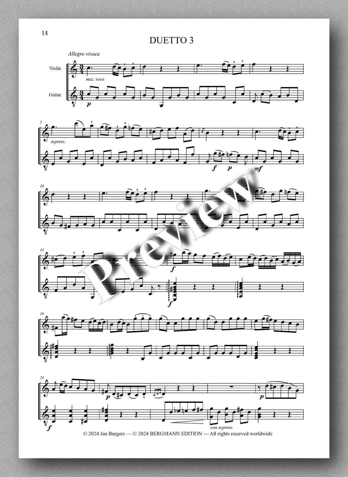 Francesco Molino, Three Duets for Violin and Guitar (Opus 3) - preview of the music score 3