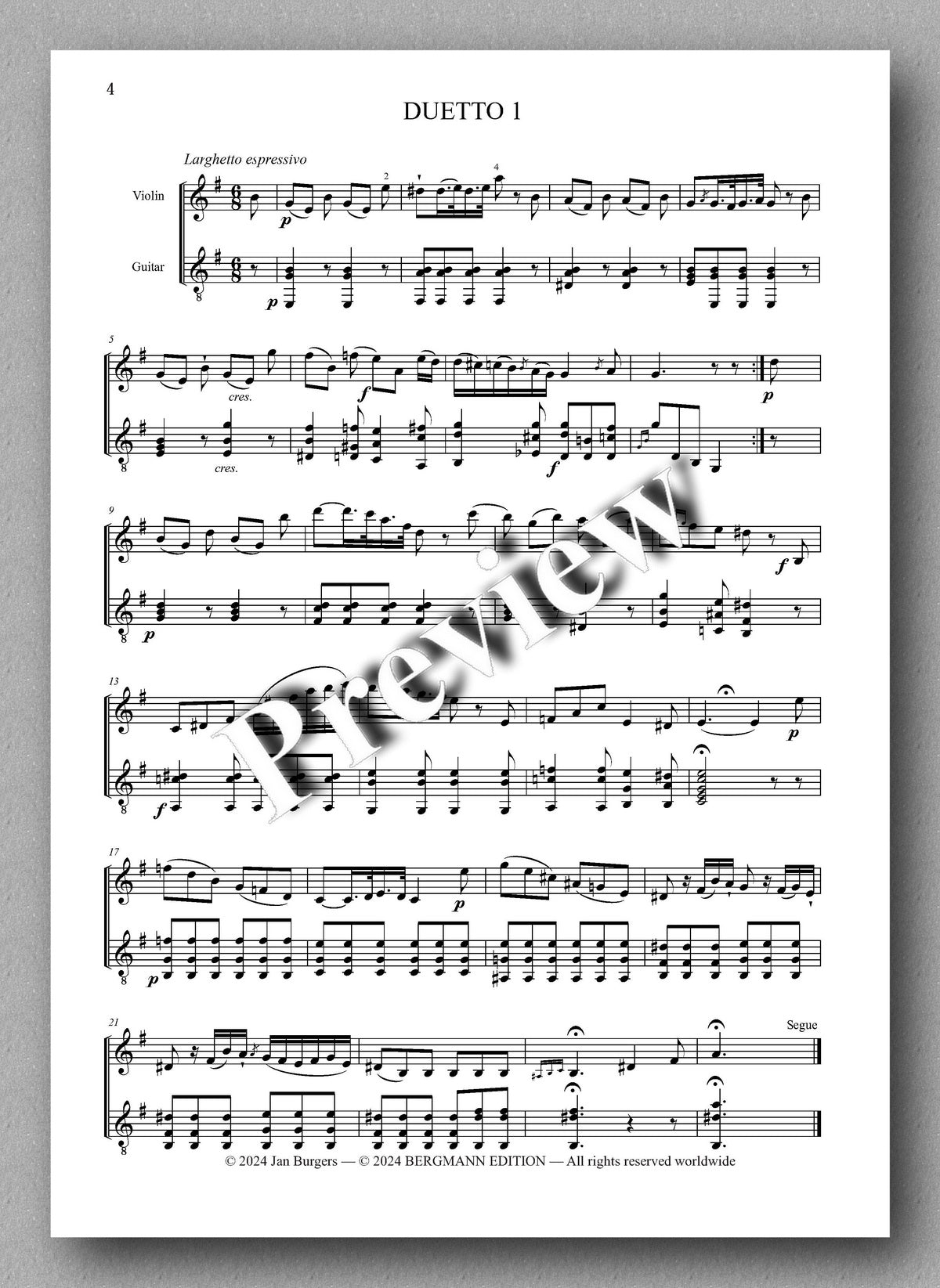 Francesco Molino, Three Duets for Violin and Guitar (Opus 3) - preview of the music score 1