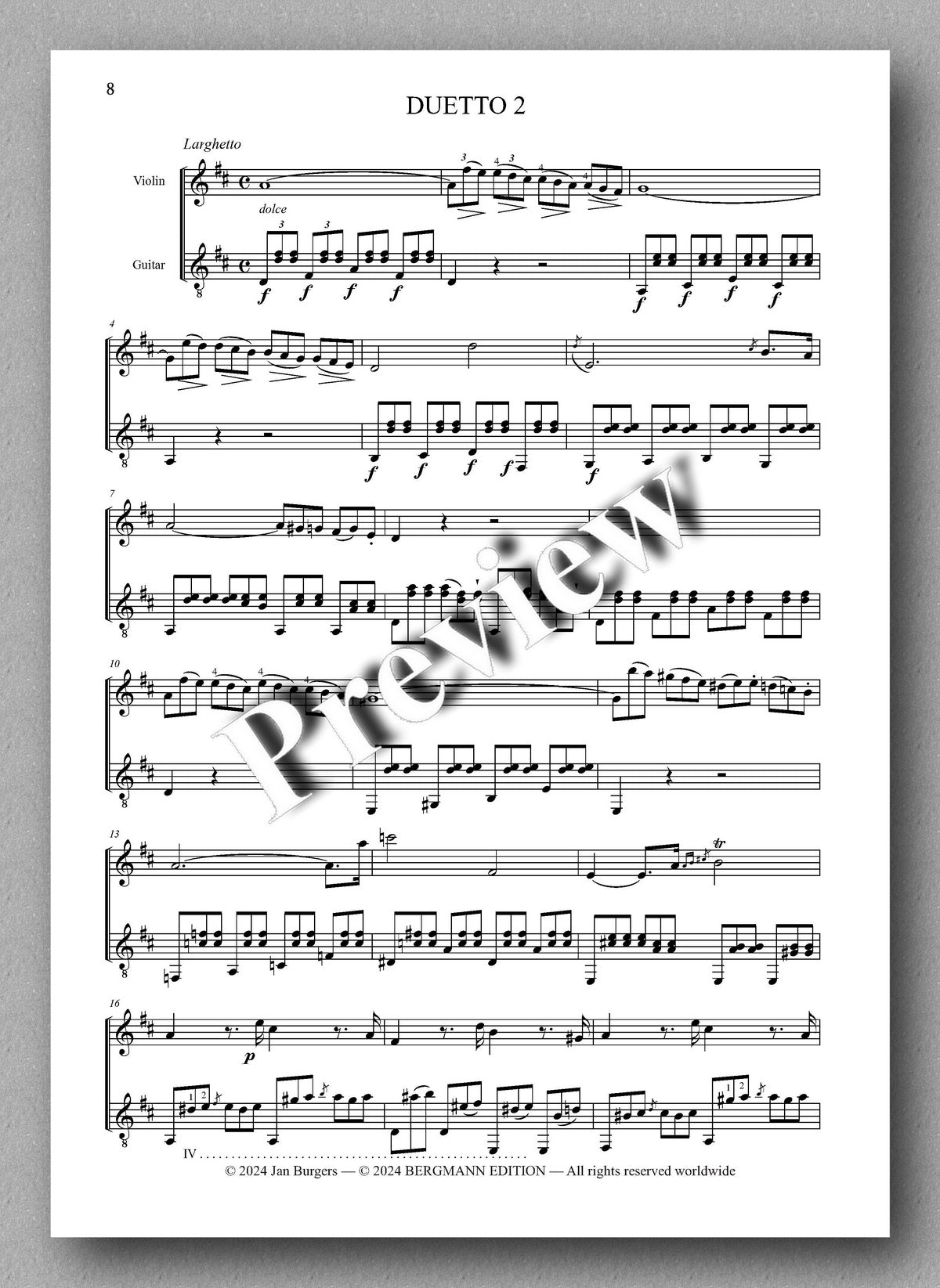 Francesco Molino, Three Duets for Violin and Guitar (Opus 3) - preview of the music score 2