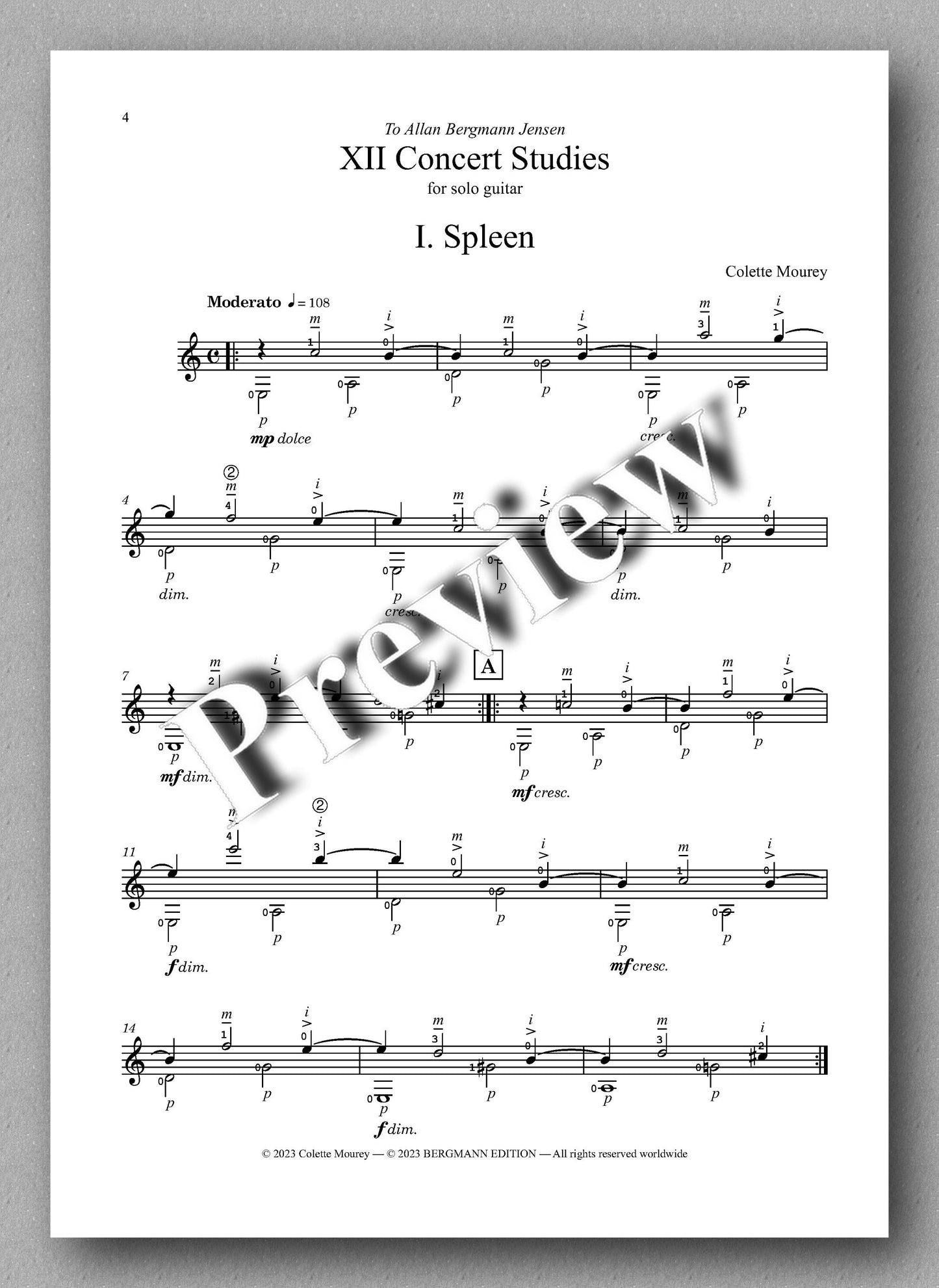 Colette Mourey, XII Concert Studies - preview of the music score 1