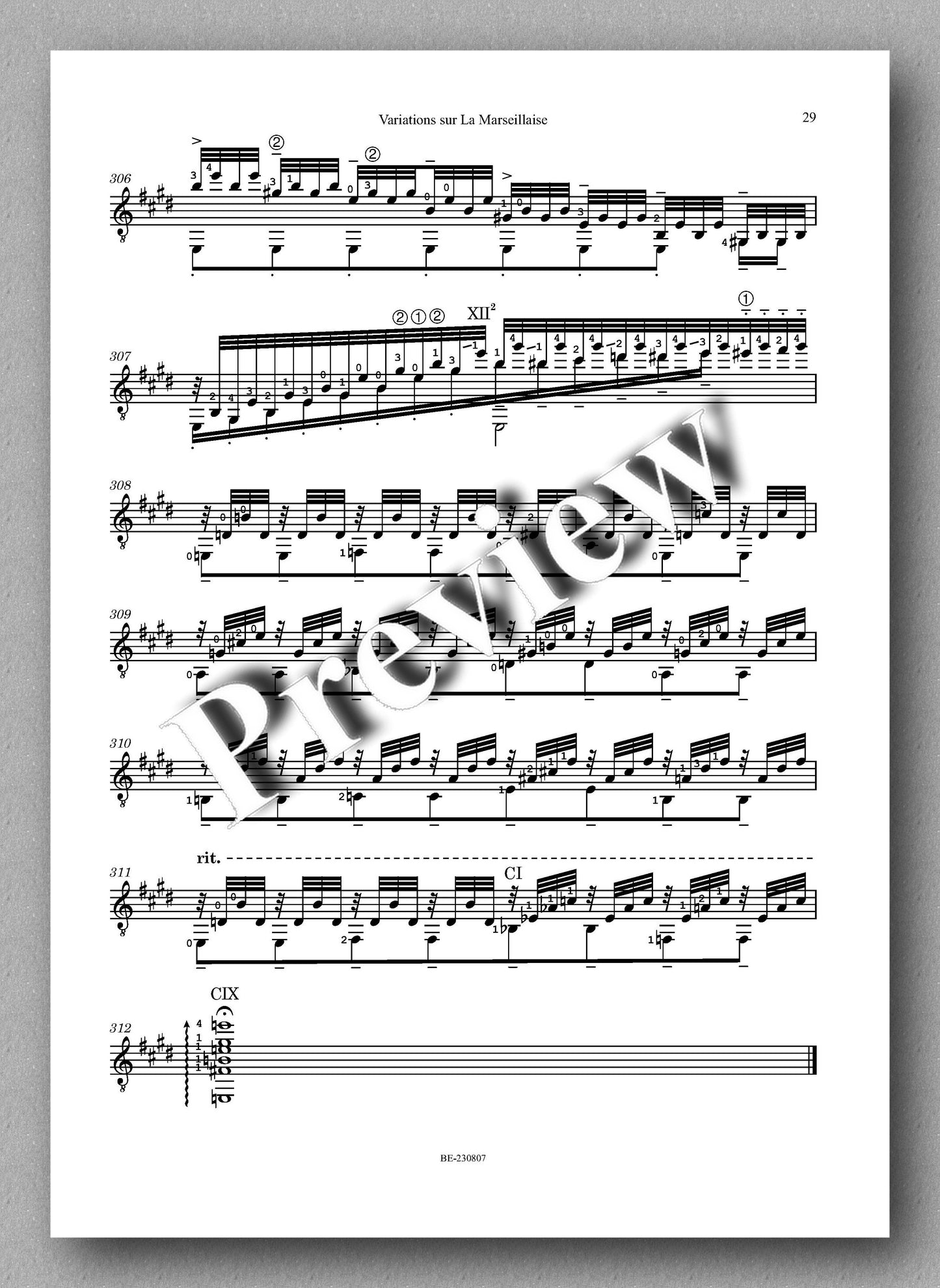 Colette Mourey, Variations sur La Marseillaise - preview of the music score 6
