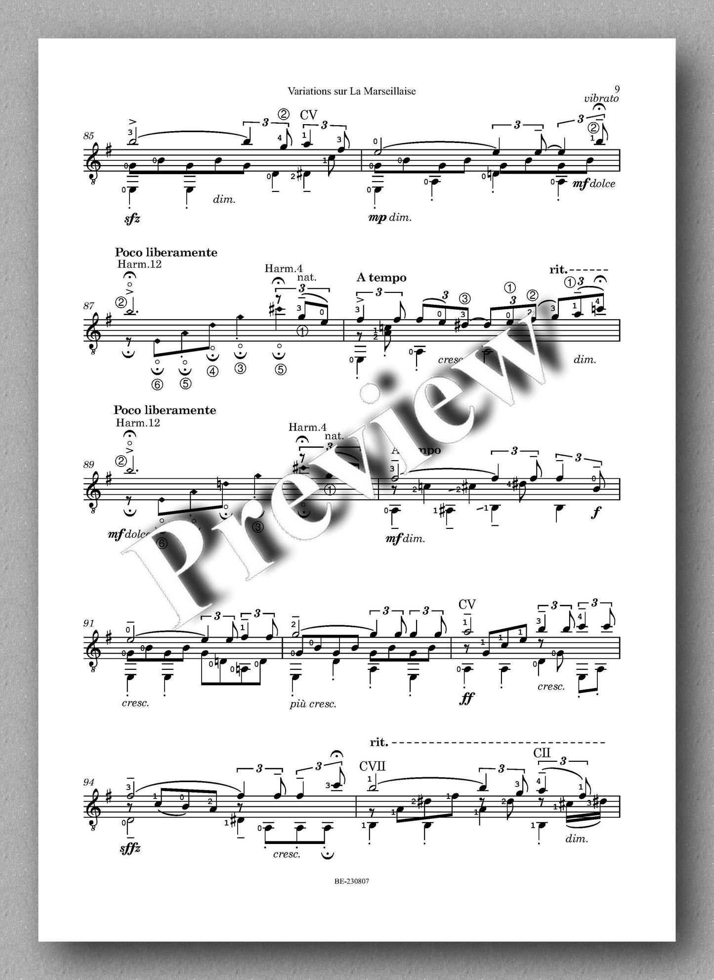 Colette Mourey, Variations sur La Marseillaise - preview of the music score 2