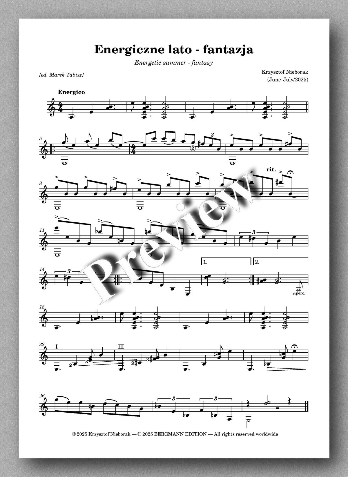 Sheet music for a piece titled 'Energetyczne lato - fantazja' with musical notation on a white background.