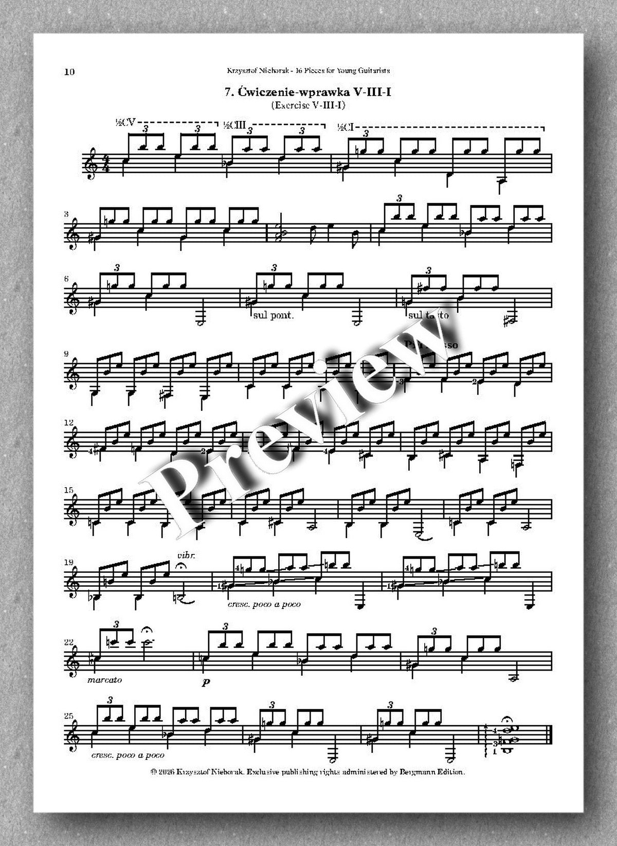 Krzysztof Nieborak, 16 Pieces for Young Guitarists, preview of the music score 3