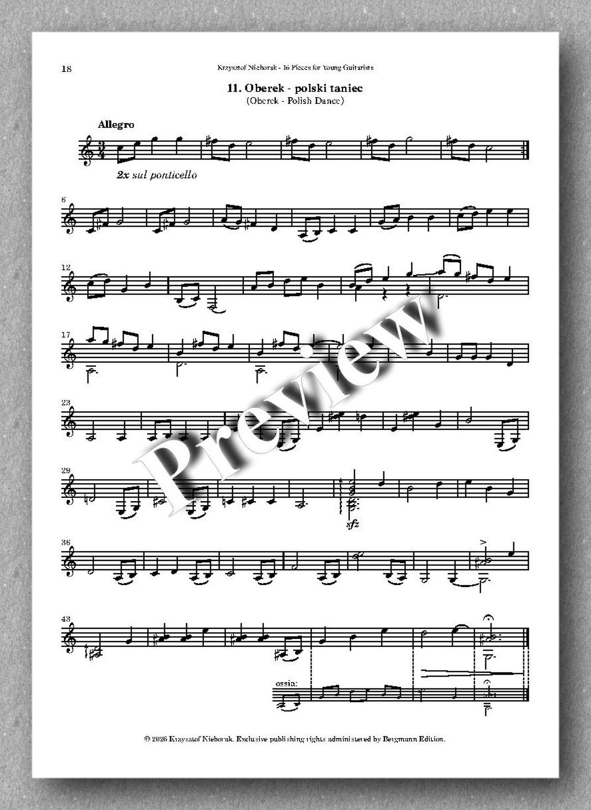 Krzysztof Nieborak, 16 Pieces for Young Guitarists, preview of the music score 4