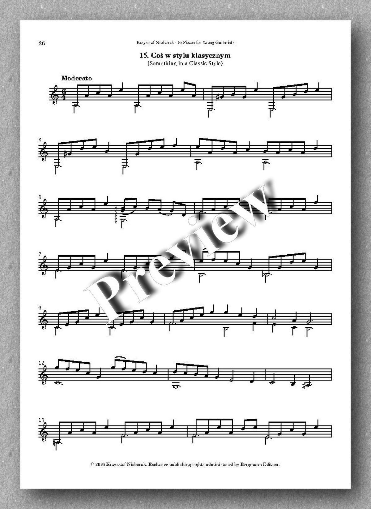Krzysztof Nieborak, 16 Pieces for Young Guitarists, preview of the music score 5