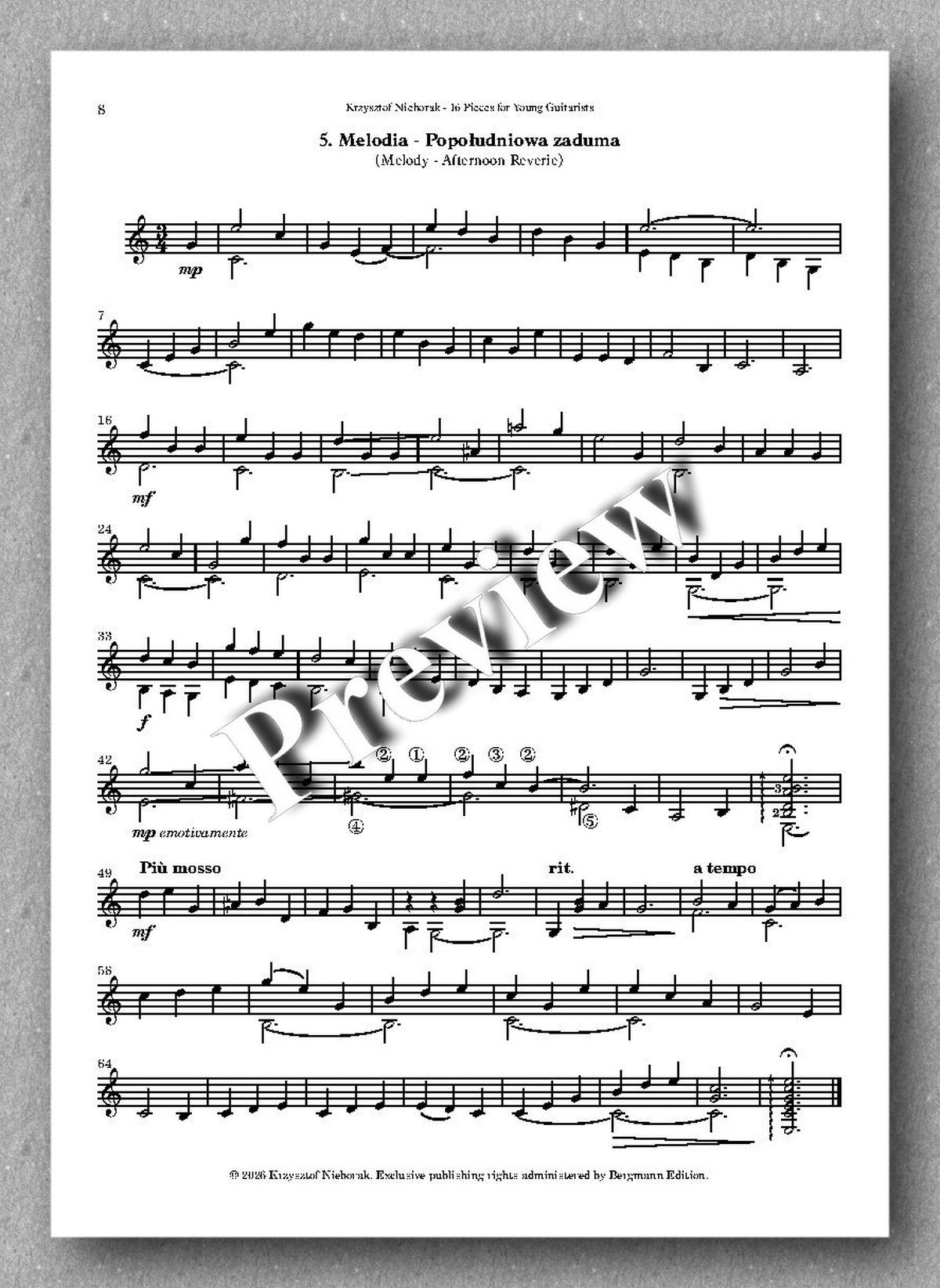 Krzysztof Nieborak, 16 Pieces for Young Guitarists, preview of the music score 2